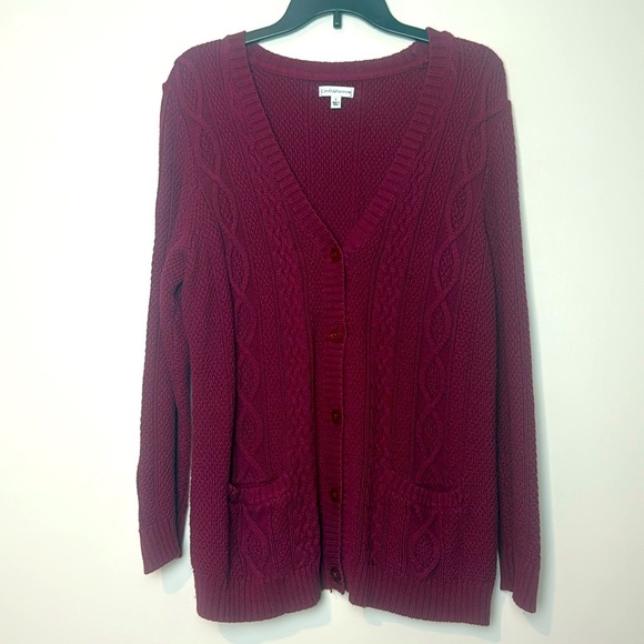 Croft & Barrow Burgundy Cotton Chunky Knit Sweater with Pockets Size L - Picture 1 of 5